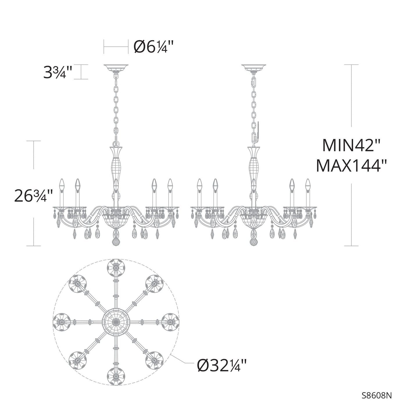 San Marco 26.8"H x 32.3"W 8-Lt Crystal Chandelier in Hrlm Gold