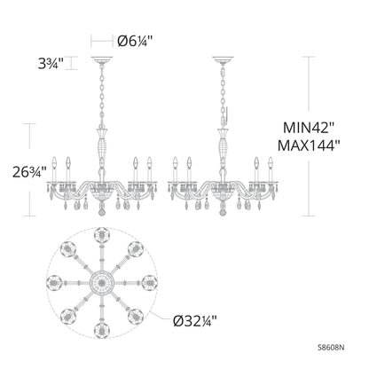 San Marco 26.8"H x 32.3"W 8-Lt Crystal Chandelier in Hrlm Gold