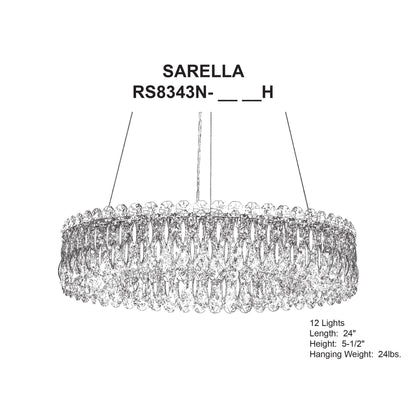 Sarella 5.5"H x 24"W 12-Light Crystal Chandelier in Antique Silve
