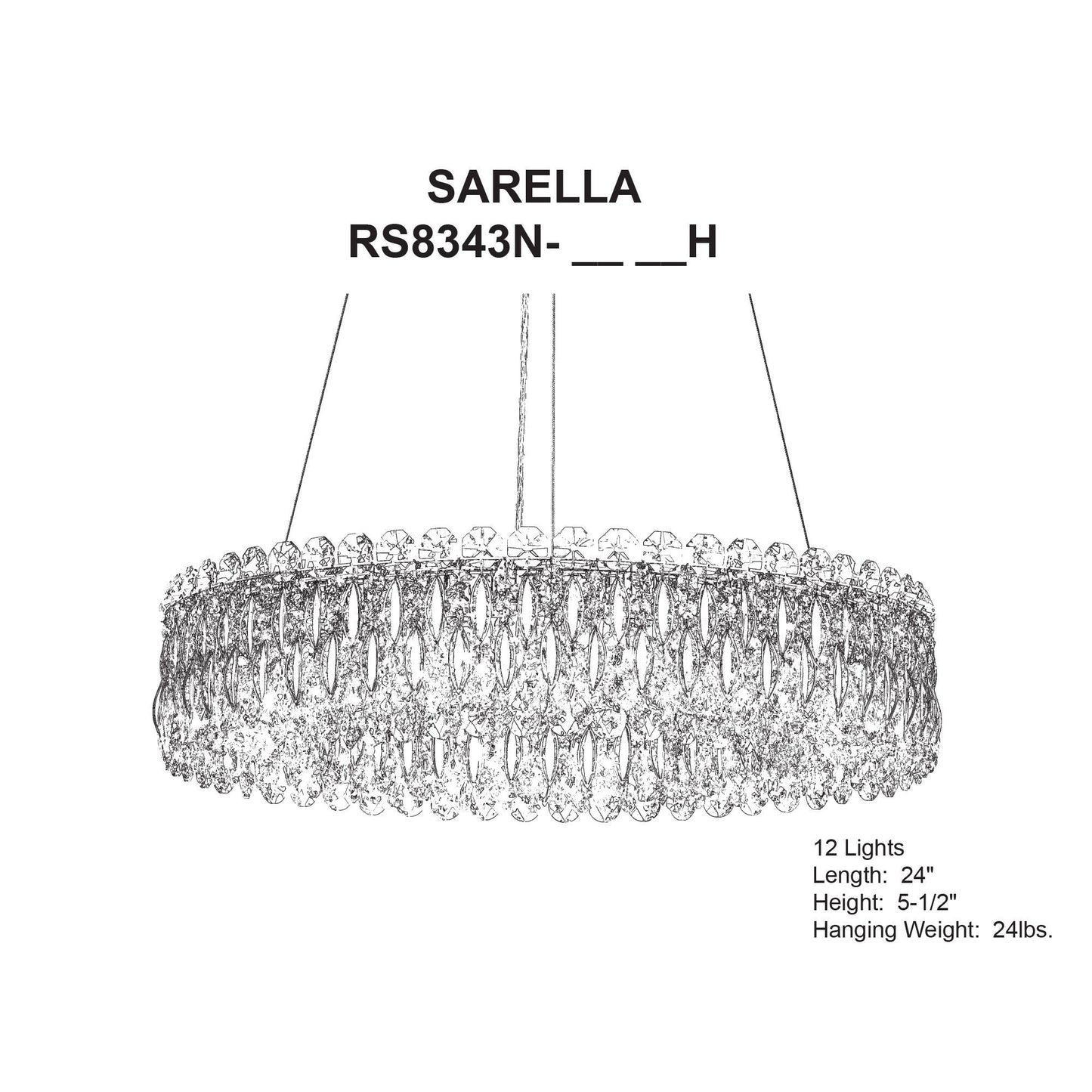 Sarella 5.5"H x 24"W 12-Light Crystal Chandelier in Heirloom Gold