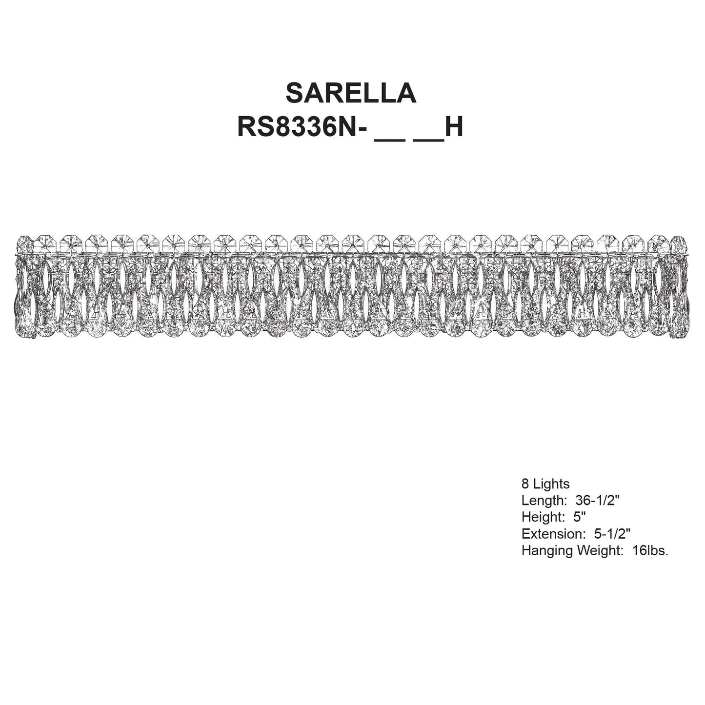 Sarella 5.5"H x 36.5"W 8-Light Crystal Bath Bar in Heirloom Gold