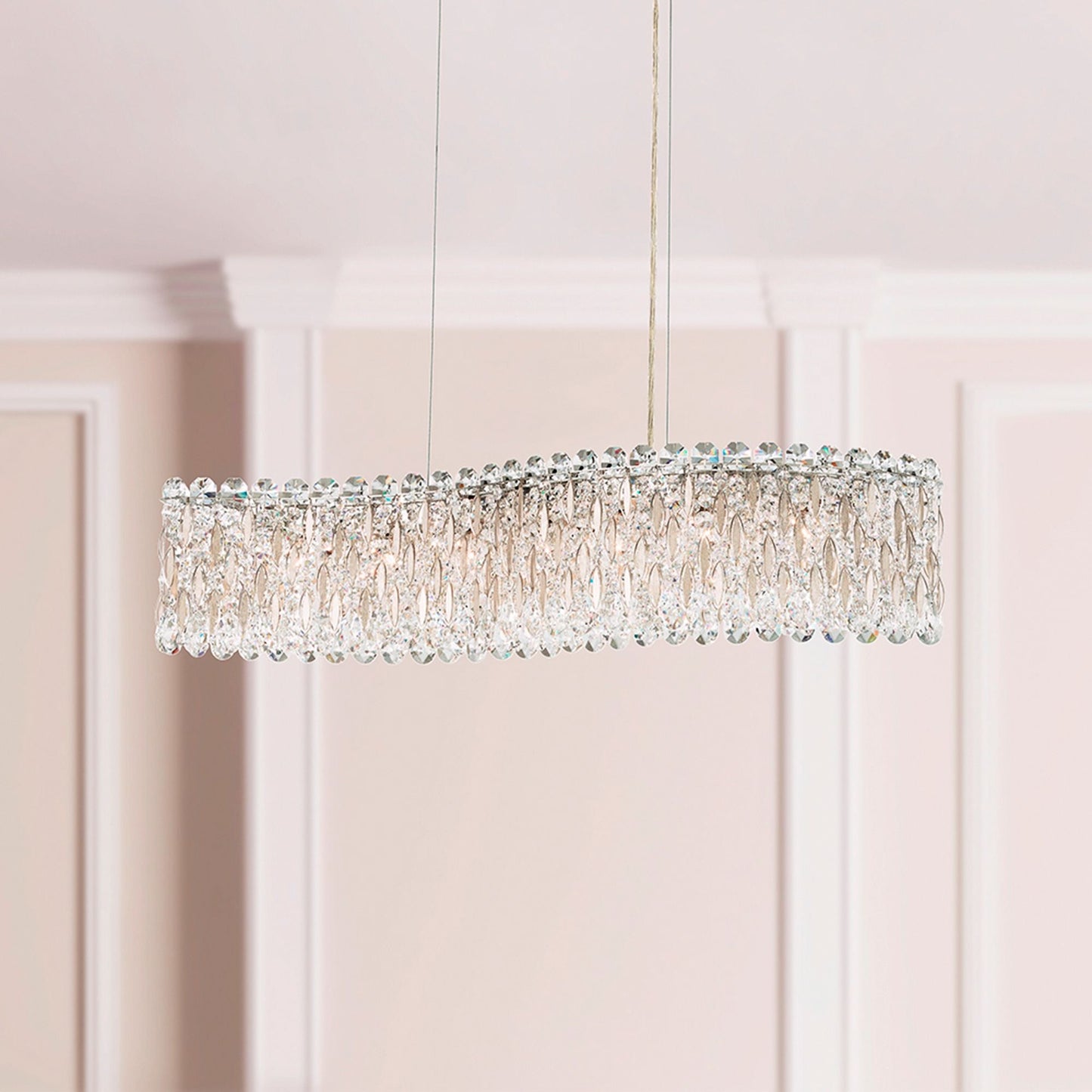 Sarella 8"H x 32.5"W 7-Light Crystal Linear Chandelier in Antique