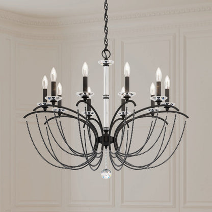 Schonbek Priscilla 10 Light 36" Wide Crystal Chandelier with Dark Grey Pearl Beads