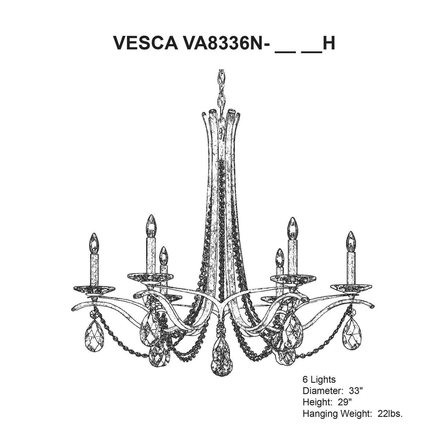 Schonbek Vesca 33" Wide Antique Silver 6-Light Chandelier
