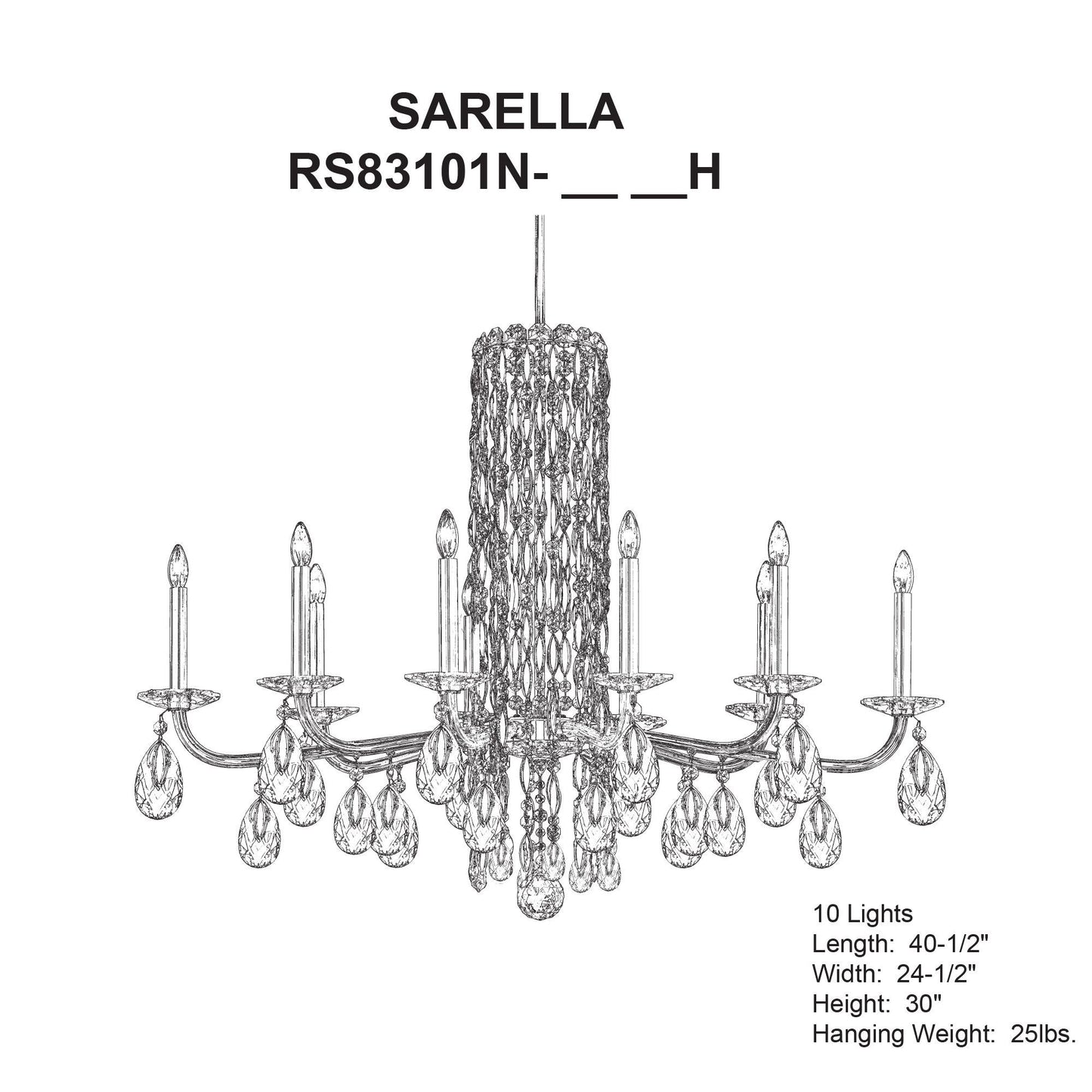 Siena 30"H x 40.5"W 10-Light Crystal Chandelier in Antique Silver