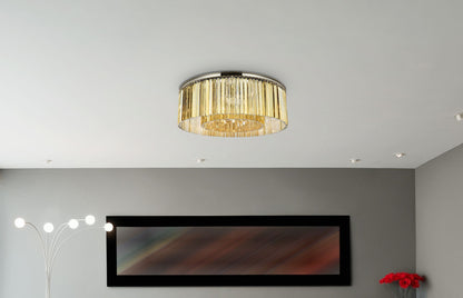 Sydney 10 Lt Polished Nickel Flush Mount Golden Teak