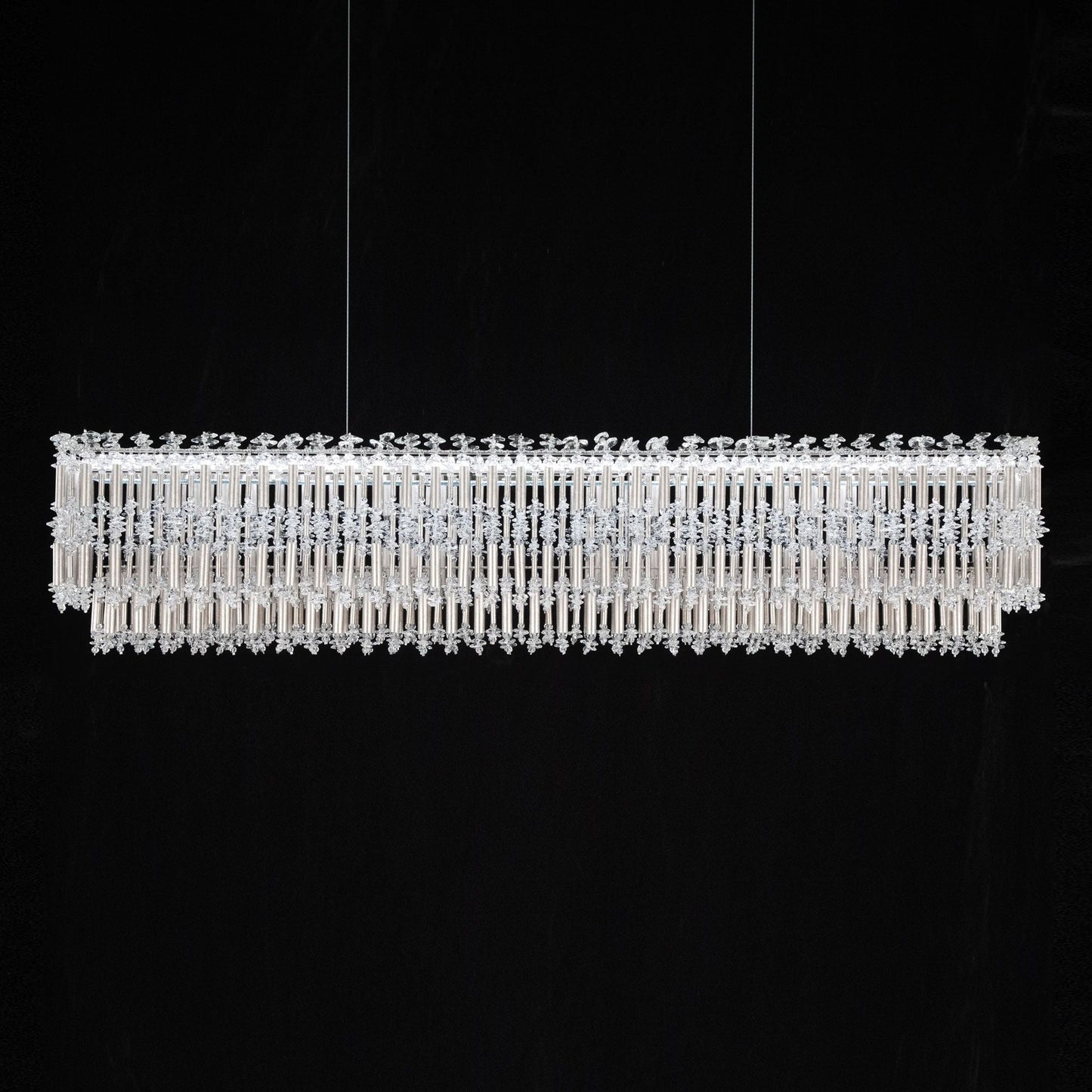 Tahitian 48" Wide Antique Silver Crystal 1-Lt Linear Pendant