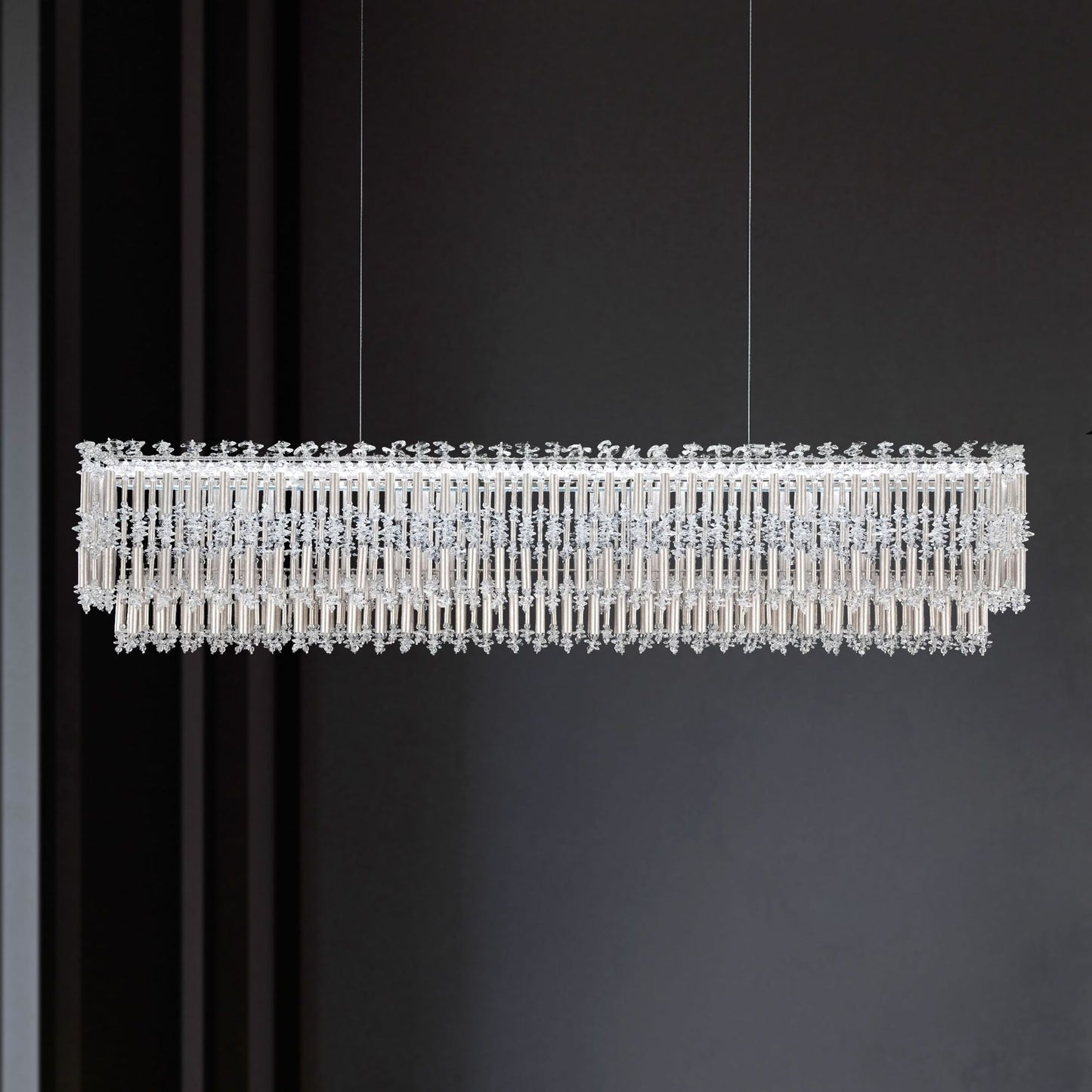 Tahitian 48" Wide Antique Silver Crystal 1-Lt Linear Pendant
