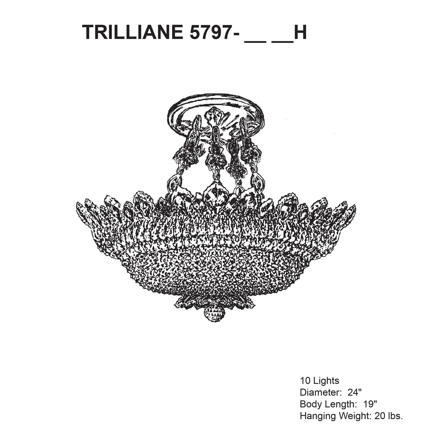 Trilliane 24" Wide Polished Silver Clear Crystal 10-Lt Semi-Flush Mt