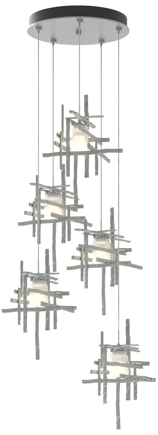 Tura 27.3" Wide 5-Light Vintage Platinum Standard Pendant w/ Frosted S
