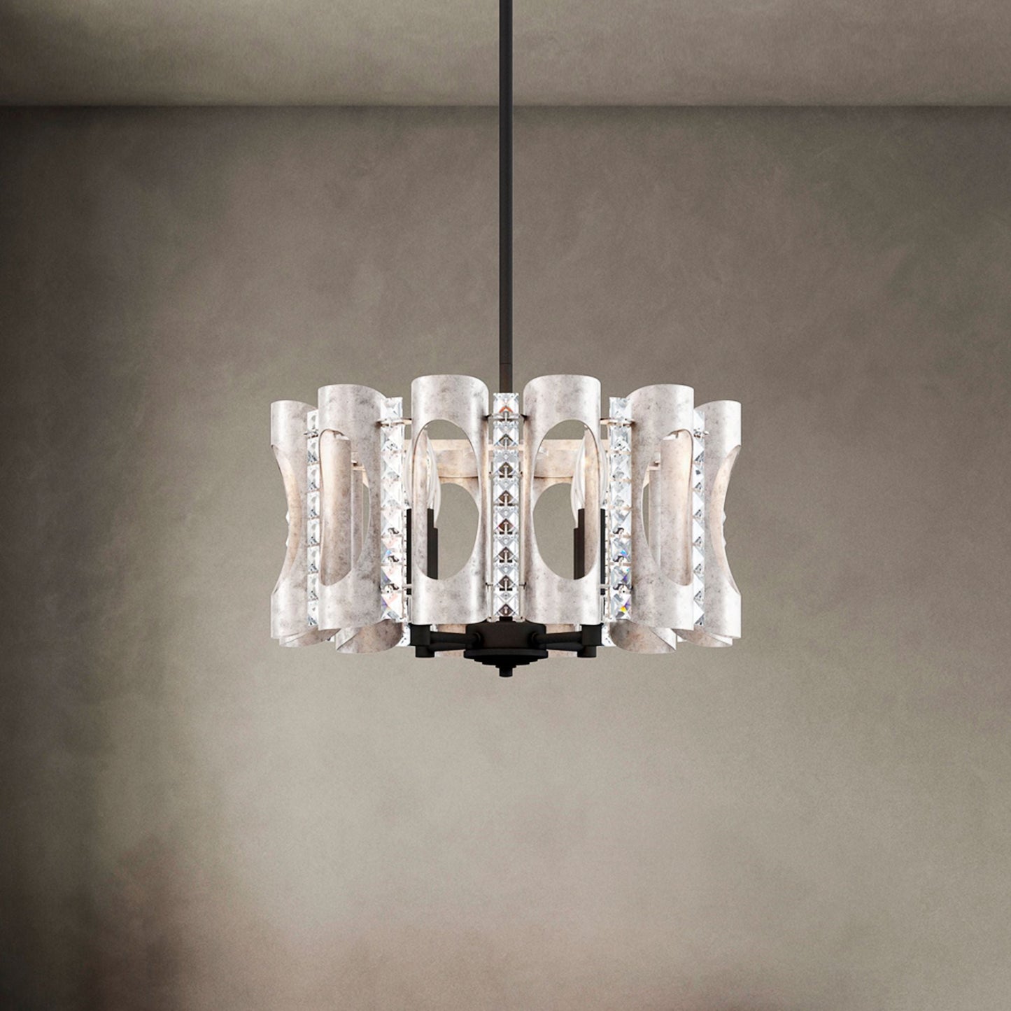 Twilight 8.5"H x 18"W 4-Light Crystal Pendant in Antique Silver