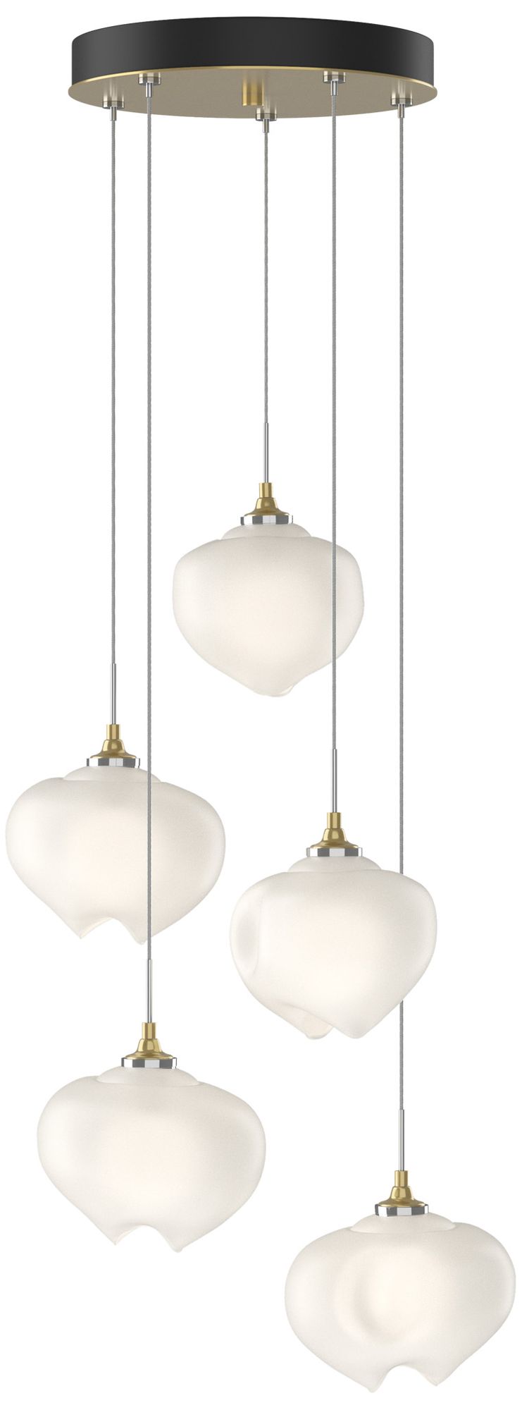Ume 16.6" Wide 5-Light Modern Brass Pendant With Frosted Glass Shade