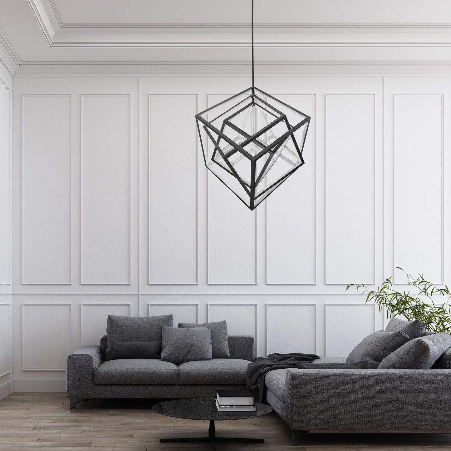 WAC Atlas 41 3/4"W Black 3-Light LED Geometric Chandelier