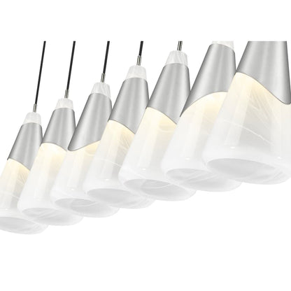 Z-Lite Aimie 7 Light 54" Wide Linear Pendant with 16" Tall White Swirl Glass Shades