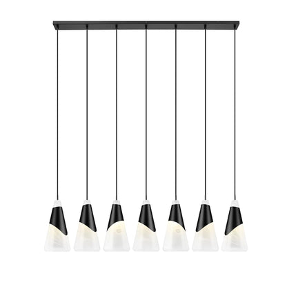 Z-Lite Aimie 7 Light 54" Wide Linear Pendant with 16" Tall White Swirl Glass Shades